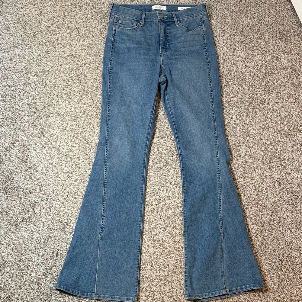 Jessica Simpson Women's Blue Split-Hem High-Rise Flare Jeans. Size 8/29